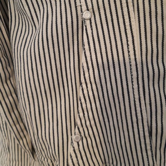 Live a Little Khaki Beige and Navy Pinstripe Stretch Jean Jacket with Pockets - Picture 8 of 10